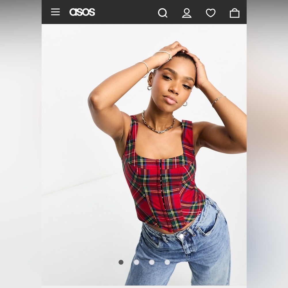 Miss Selfridge red plaid corset top xs